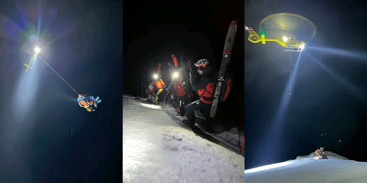 Der nachtflugfähige Notarzthubschrauber "Christopherus 14" nimmt den Einsatz auf und setzt die Außenwinde zur Bergung ein.