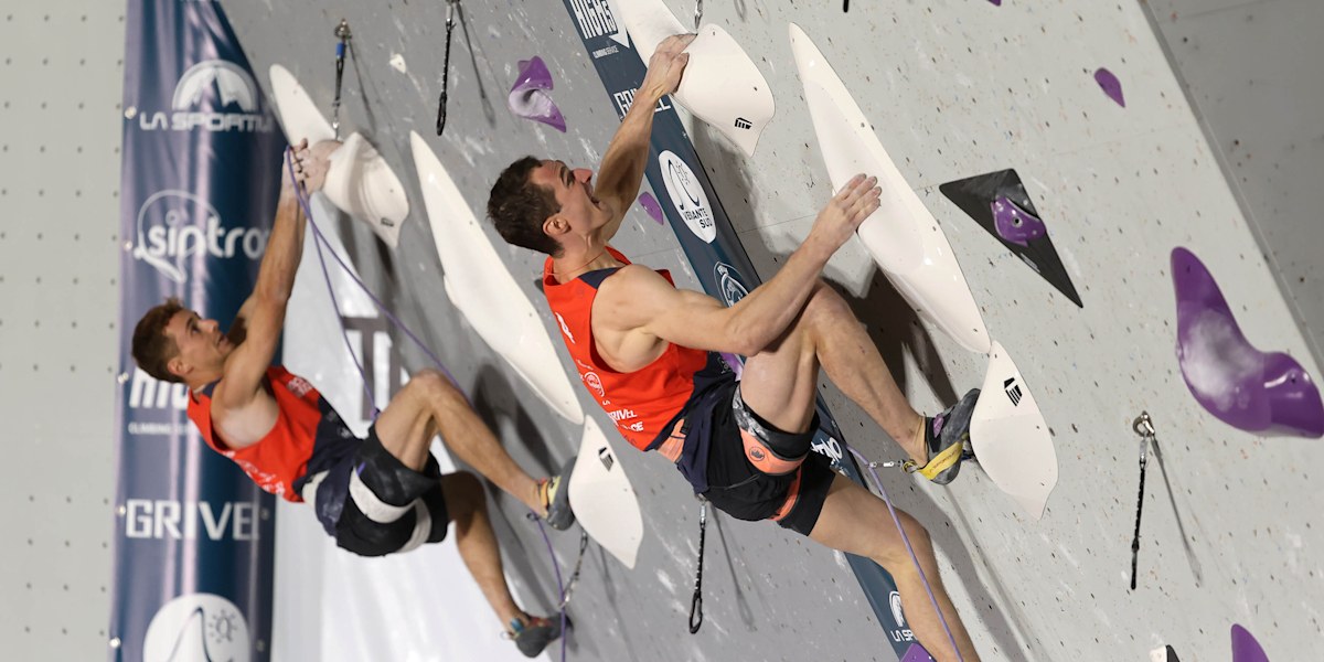 Im Finale des Lead Duel: Adam Ondra (rechts) und Filip Schenk.