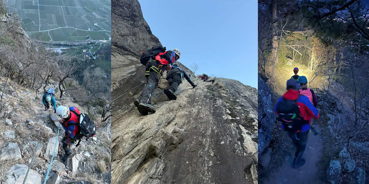 Die Bergrettung Meran im Einsatz am Hoachwool-Klettersteig.