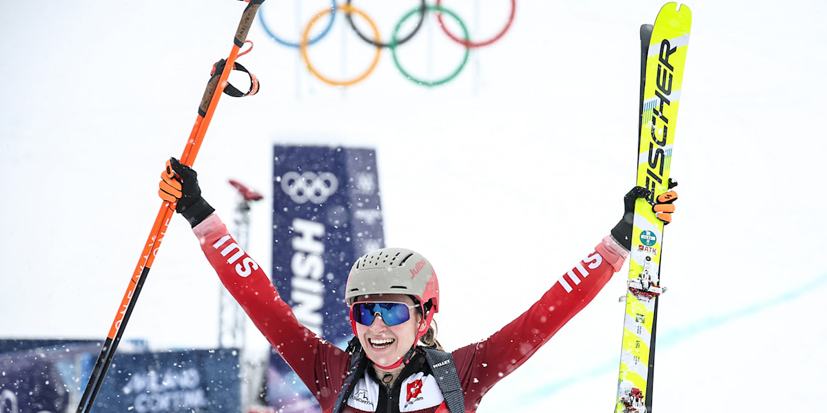 Marianne Fatton (Schweiz) feiert ihren Sprint-Sieg bei den Olympischen Winterspiele 2026