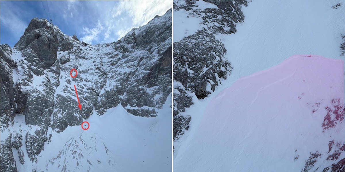 Die Bilder zeigen die die Örtlichkeit des Lawinenabgangs im Stopselzieher-Klettersteig an der Zugspitze.