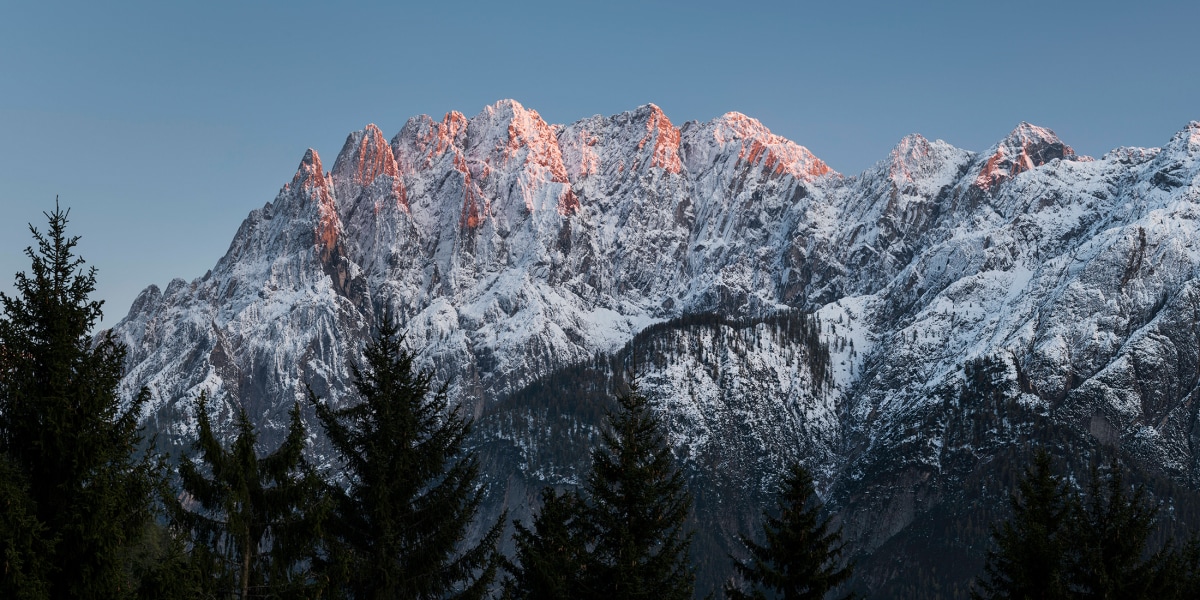 Alpenglühen in den Lienzer Dolomiten.