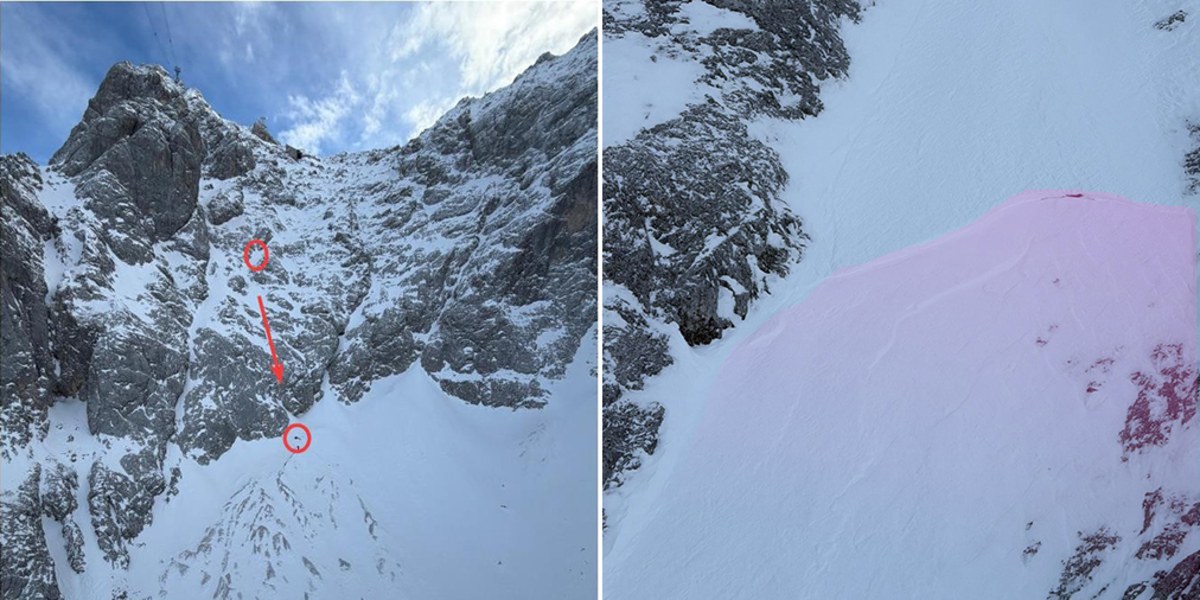 Die Bilder zeigen die die Örtlichkeit des Lawinenabgangs im Stopselzieher-Klettersteig an der Zugspitze.