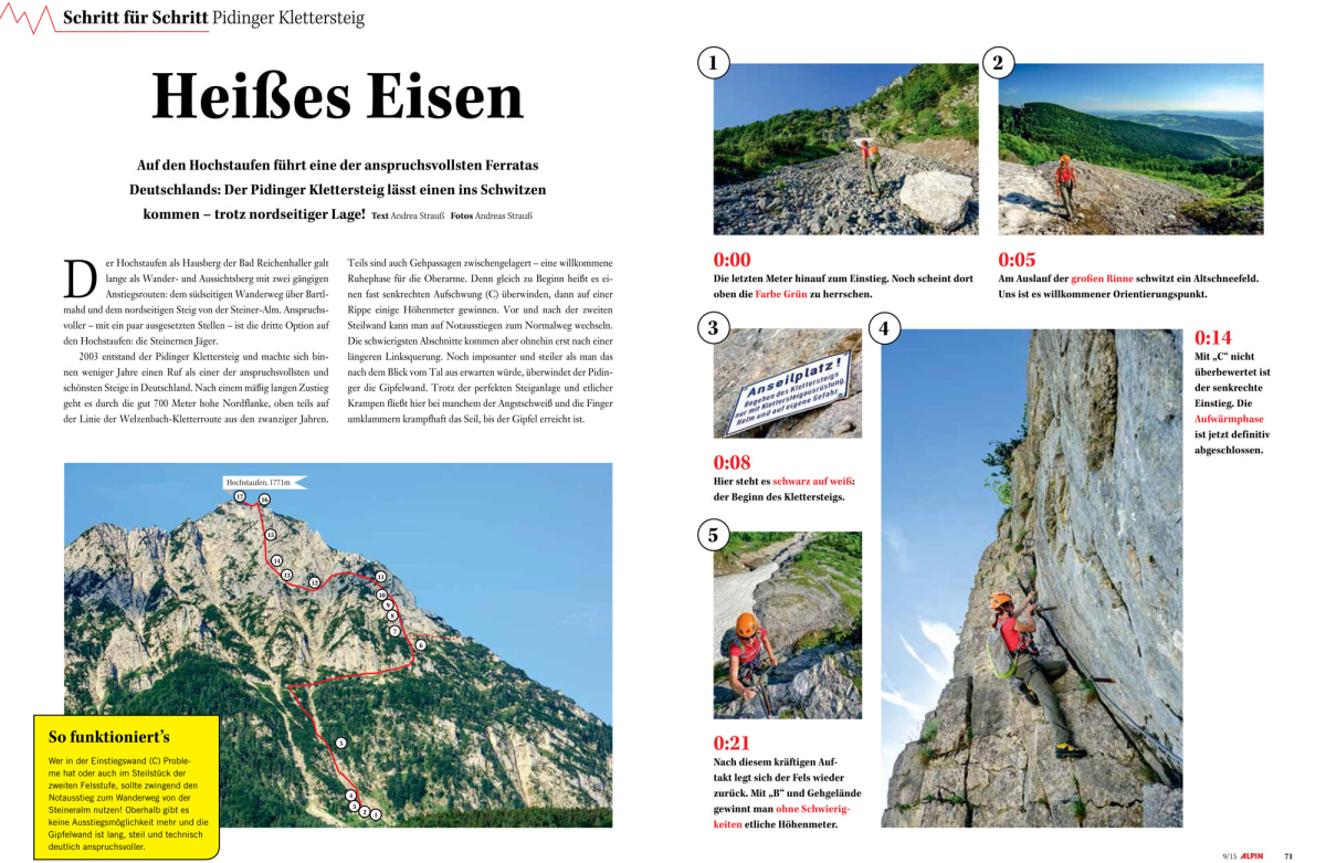 Schritt für Schritt: Pidinger Klettersteig. Ab Seite 70.