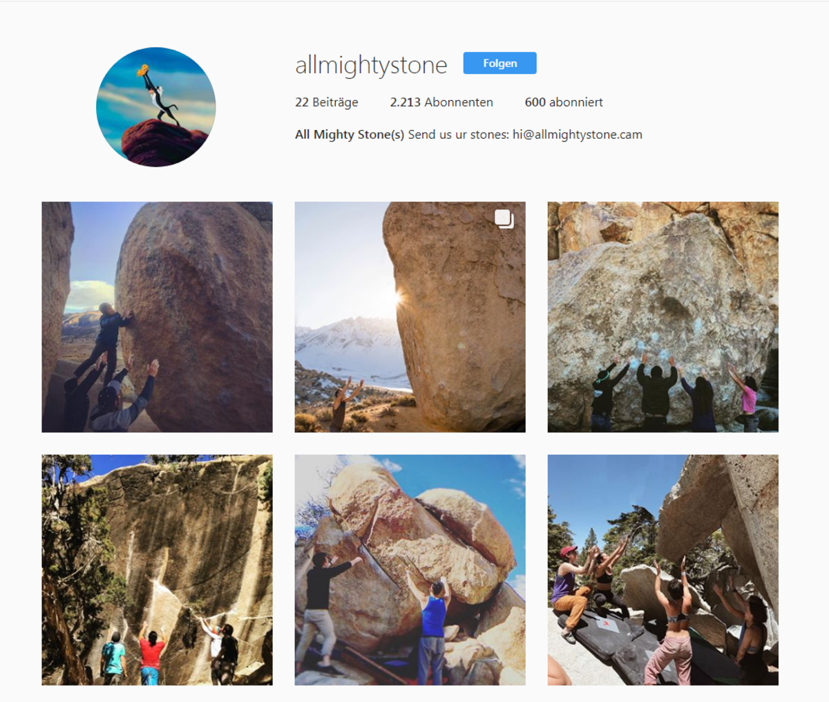 Das ist die Startseite des Instagram Accounts von Allmightystone
