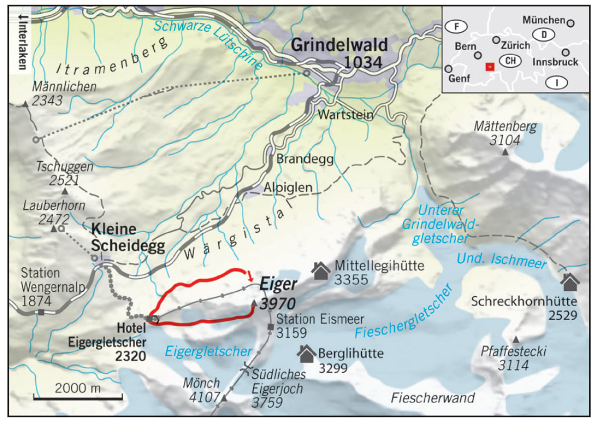 Die Eiger-Nordwand: Übersichtskarte