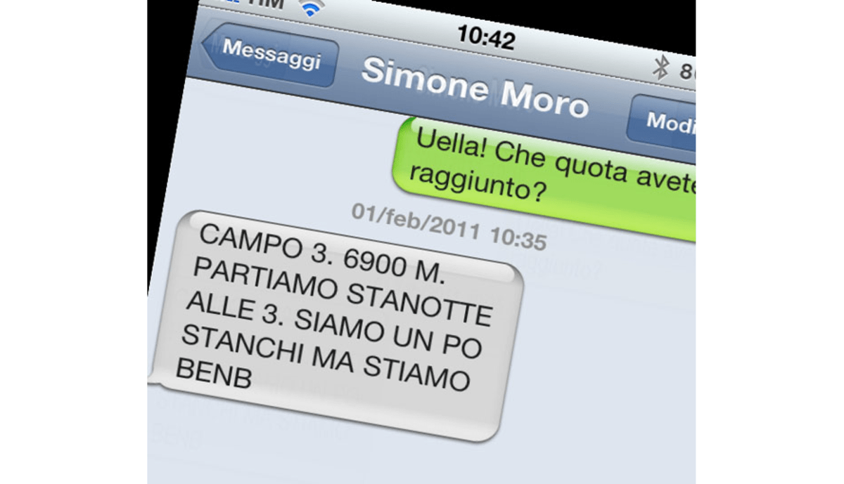 Die SMS von Simone Moro aus Camp III