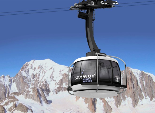 Animation: Eine der Kabinen der Seilbahn "Skyway Monte Bianco".