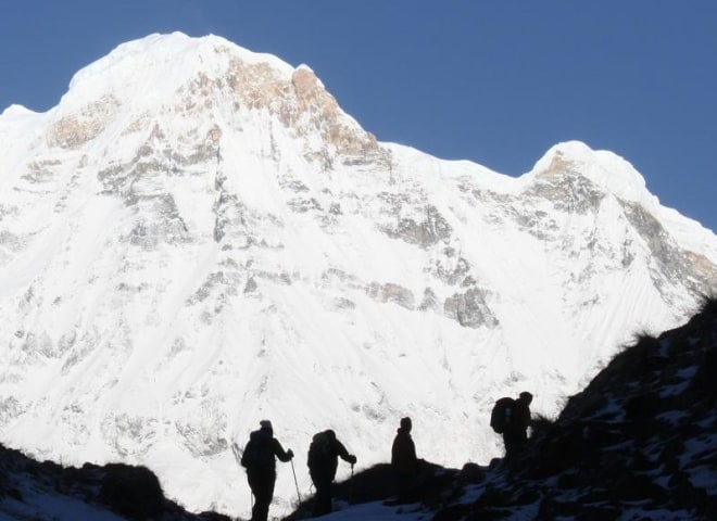 <p>Vor beeindruckender Kulisse: Trekking ins Annapurna Basecamp.</p>