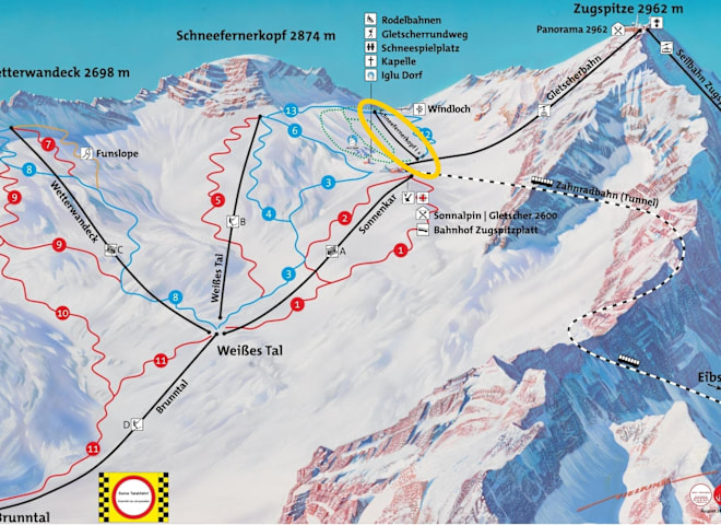 <p>Gelb markiert: der Schneefernerkopflift</p>