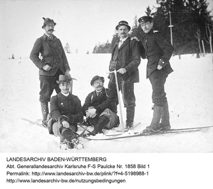 <p>Das Team um Wilhelm Paulcke (r.), das mit der Skidurchquerung der  Berner Alpen 1897 den Ski als hochgebirgstauglich vorführte</p>