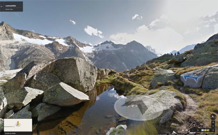 Beeindruckend: Der Weg zur Lauteraarhütte in 360 Grad Optik (Screenshot: Google).