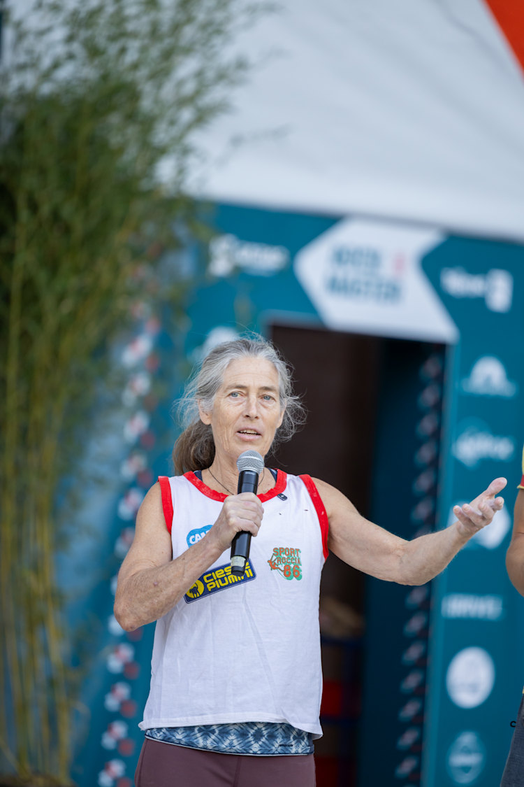 <p>Legende: Lynn Hill beim Rock Master 2026.</p>