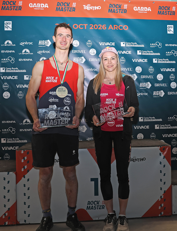 <p>Boulder-Sieger beim Rock Master 2026: Adam Ondra und Jessica Pilz.</p>