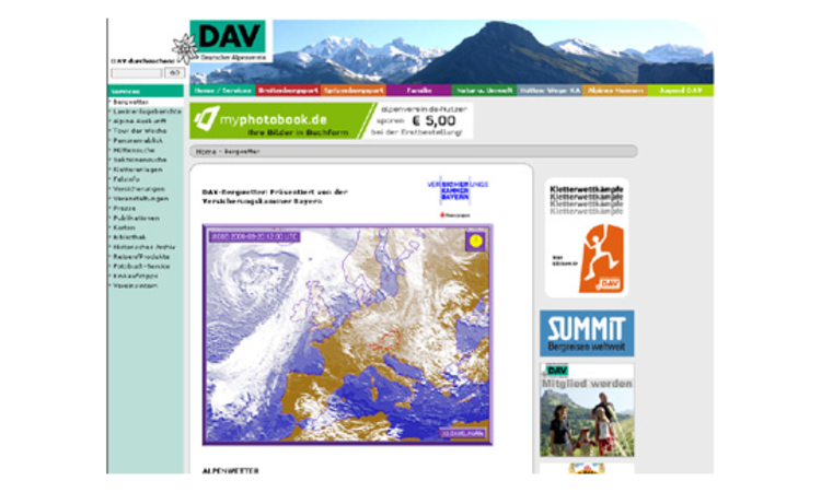 Der Wetterbericht des Alpenvereins berücksichtigt vor allem die Ost-, West- und Südalpen.