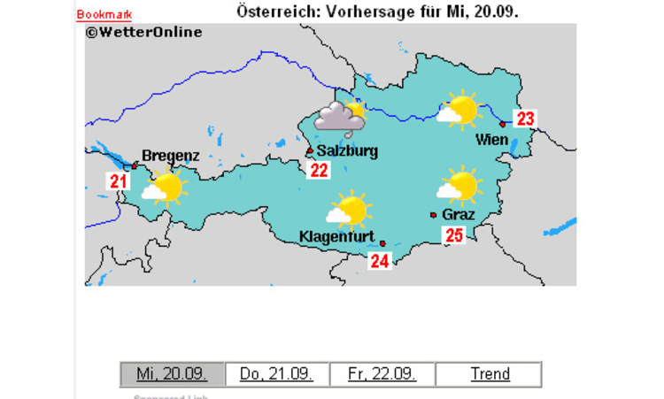 Interessant bei Wetteronline: Man bekommt das Wetter weltweit und in einem Sechstage-Trend.