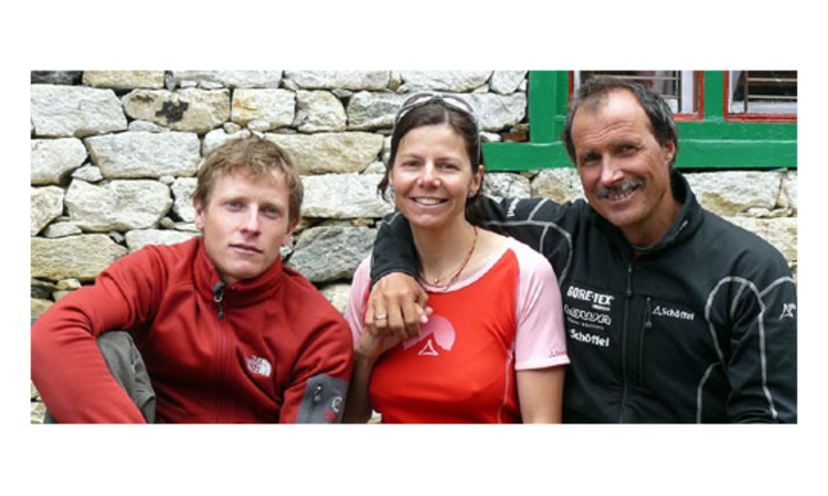 Starkes Team: David Göttler, Gerlinde Kaltenbrunner und Ralf Dujmovits (v.l.). Photo: Amical Alpin