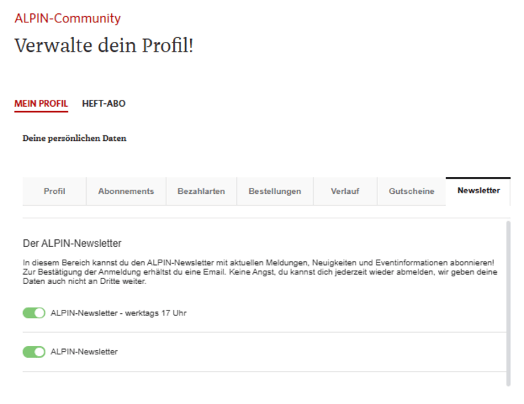 <p>Im Benutzerprofil kannst du jederzeit deine Newslette-Abos verwalten!</p>