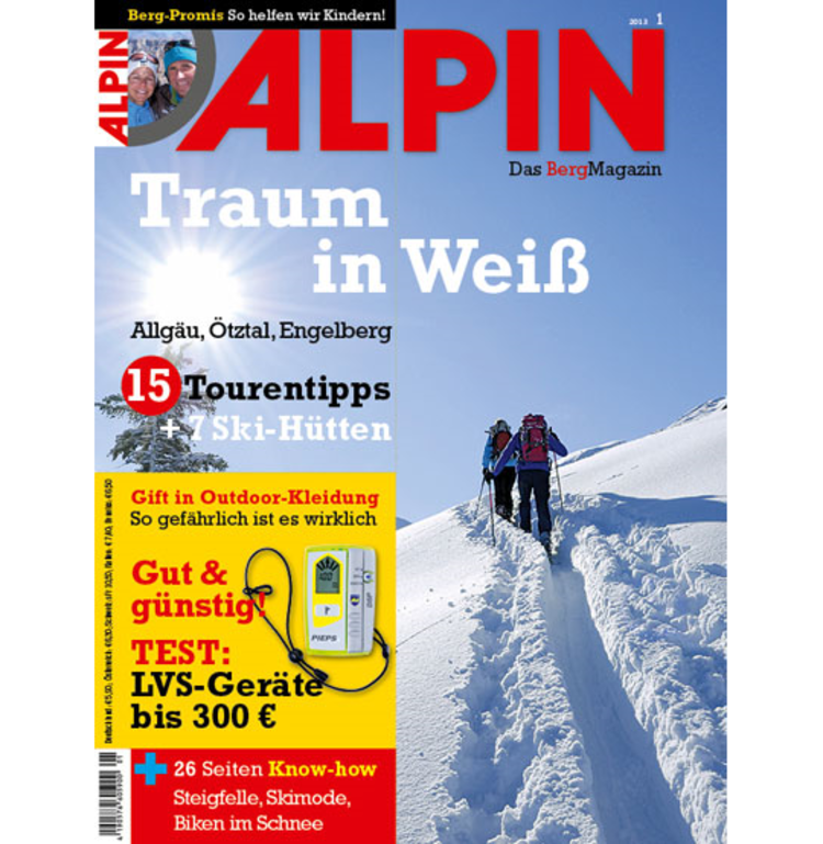 Ab 11. Dezember am Kiosk: ALPIN 01/2013 mit der Titelgeschichte Skitouren im Allgäu.