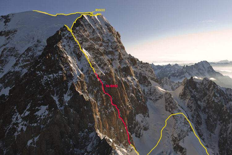 Linie der neuen Route "La Classica Moderna" am Mont Blanc (Foto: TNF/Damiano Levati).