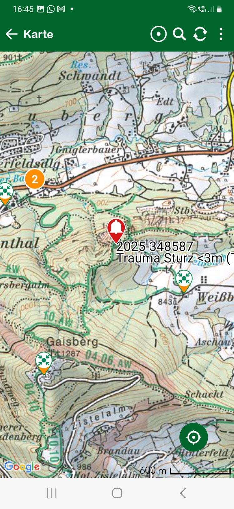 <p>Der Standort des Verunfallen</p>