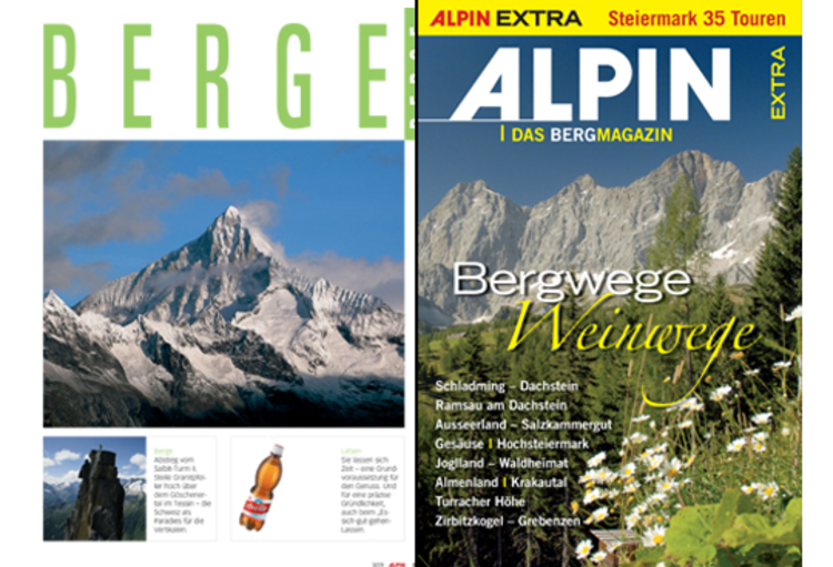 EXTRA in ALPIN: 15-seitige BERGE-Strecke zum Thema Schweiz und beigelegtes 32-seitiges Heft "35 Touren in der Steiermark"
