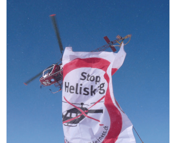 Objekt des Protestes: Umweltschützer demonstrierten gegen Heli-Skiing.