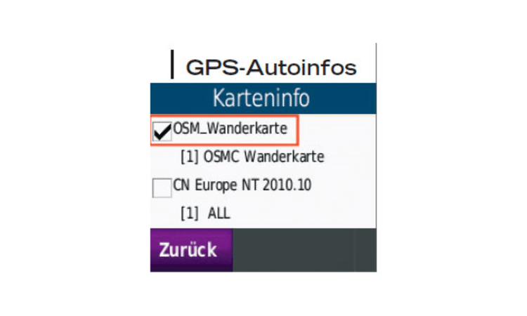 Selbst auf dem Auto-Navi kann man kostenlos topografische Karten nutzen.