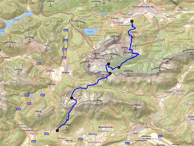 Die erste Etappe der Dynafit Speed Transalp. Nachge"zeichnet" im Tourenplaner von alpenvereinaktiv.com.