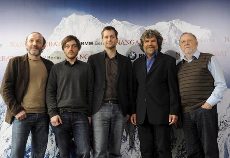 Bei einer Pressekonferenz zu "Nanga Parbat": Marcovics, Bruch, Stetter, Messner, Vilsmaier.