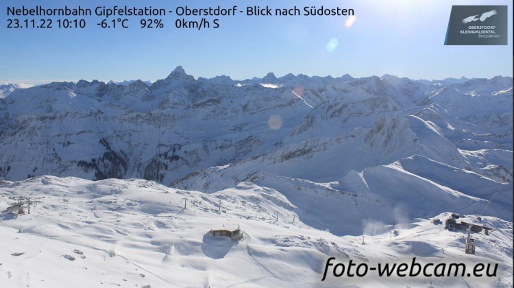 <p>Bild von der Gipfelstation der Nebelhornbahn, 23.11.22, 10:10 Uhr.</p>