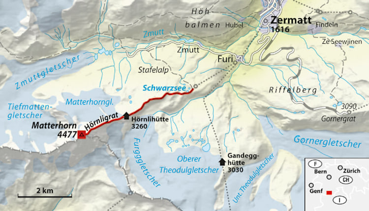 <p>Die Route aufs Matterhorn.</p>