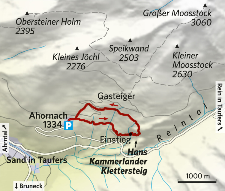 <p>Übersichtskarte: Hans Kammerlander Klettersteig.</p>