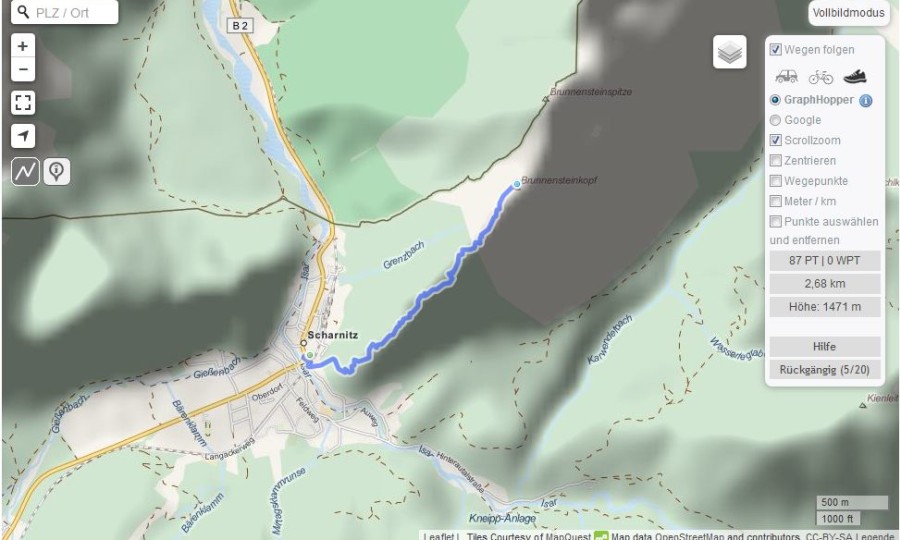 <p>So sieht eine selbst erstellte Strecke von Scharnitz auf den Brunnsteinkopf aus.</p>