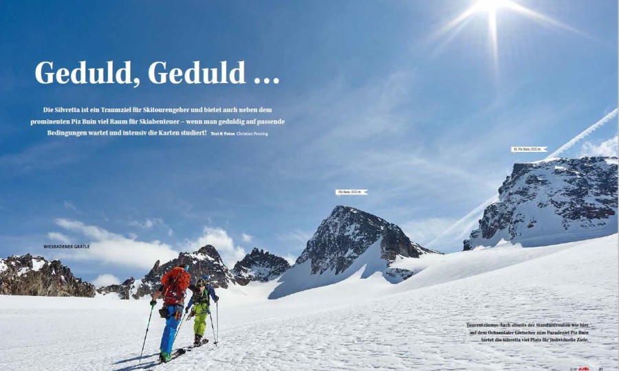 <p>Die Aufmacherseite der Titelgeschichte, Skidurchquerung Silvretta.</p>