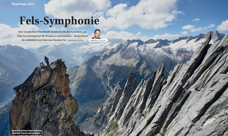 <p>Die Aufmacher-Doppelseite der Reportage "Salbit: Fels-Symphonie" aus der Mai-Ausgabe von ALPIN.</p>