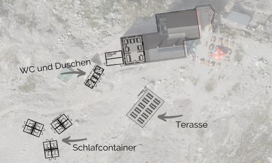 <p>Ungewohntes Bild: "Containerlandschaft" an der Totalphütte.</p>