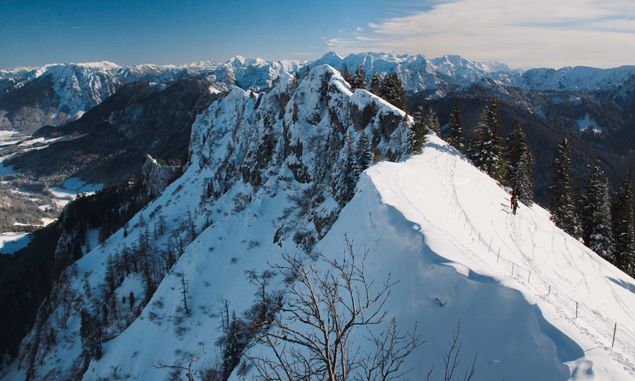 <p>Der Gipfelgrat der  Haaralmschneid, im Hintergrund die Berchtesgadener Alpen.   </p>