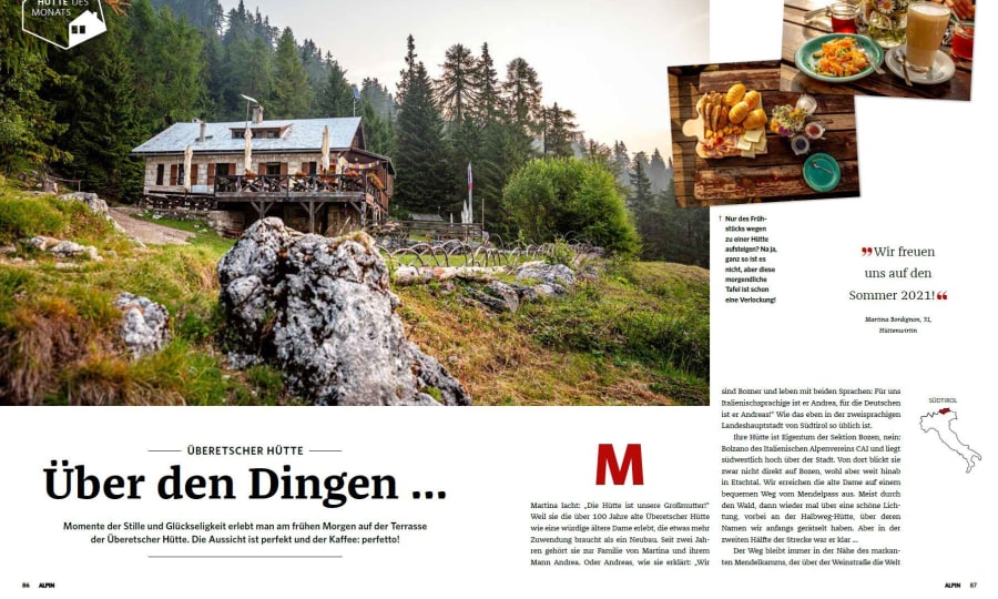 <p>Die Aufmacher-Doppelseite unserer Reportage über die Hütte des Monats Mai.</p>