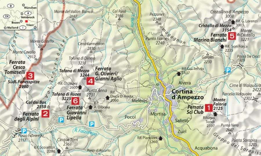 <p>Übersicht der Klettersteige um Cortina d'Ampezzo.</p>