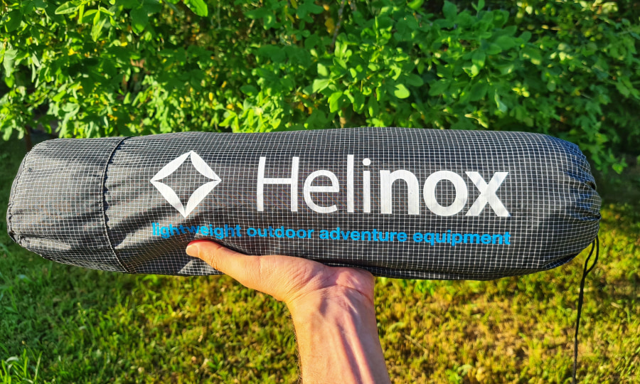 <p>Zusammengepackt: das Helinox Lite Cot Feldbett.</p>