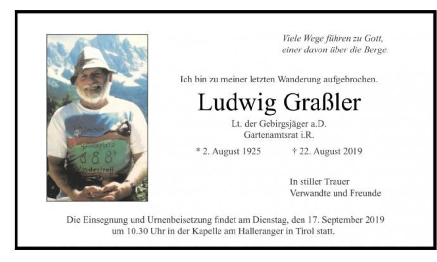 <p>Trauranzeige für Ludwig Graßler in der "Amberger Zeitung".</p>