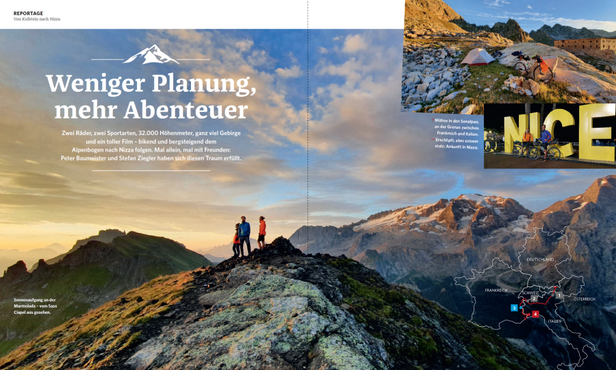 <p>Weniger Planung, mehr Abenteuer - das gibt es in der Reportage von&nbsp;Peter Baumeister über seine Transalp von Kufstein nach Nizza.</p>