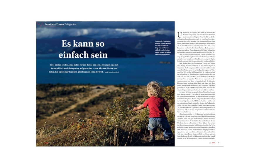 <p>Die 6-seitige ALPIN-Reportage "Es kann so einfach sein - Familien-Traum Patagonien" ist in der Januar Ausgabe von ALPIN zu finden.</p>