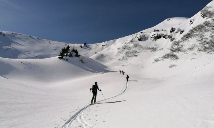 <p>Die Skitour auf das Blaseneck verläuft überwiegend durch mäßig steiles Gelände.</p>