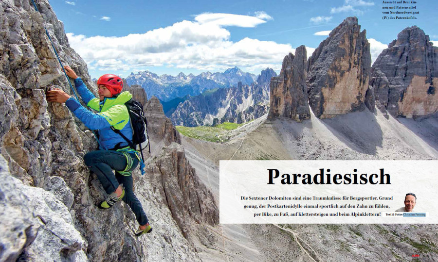 <p>Die Aufmacher-Doppelseite der Reportage "Paradiesisch" aus der Juni-Ausgabe von ALPIN.</p>
