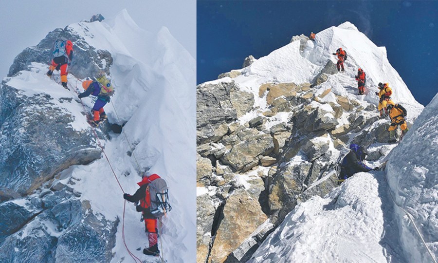 <p>Links ein Foto vom Hillary Step im Jahr 2011, rechts ein heutiges Bild ohne die Kletterpassage.</p>